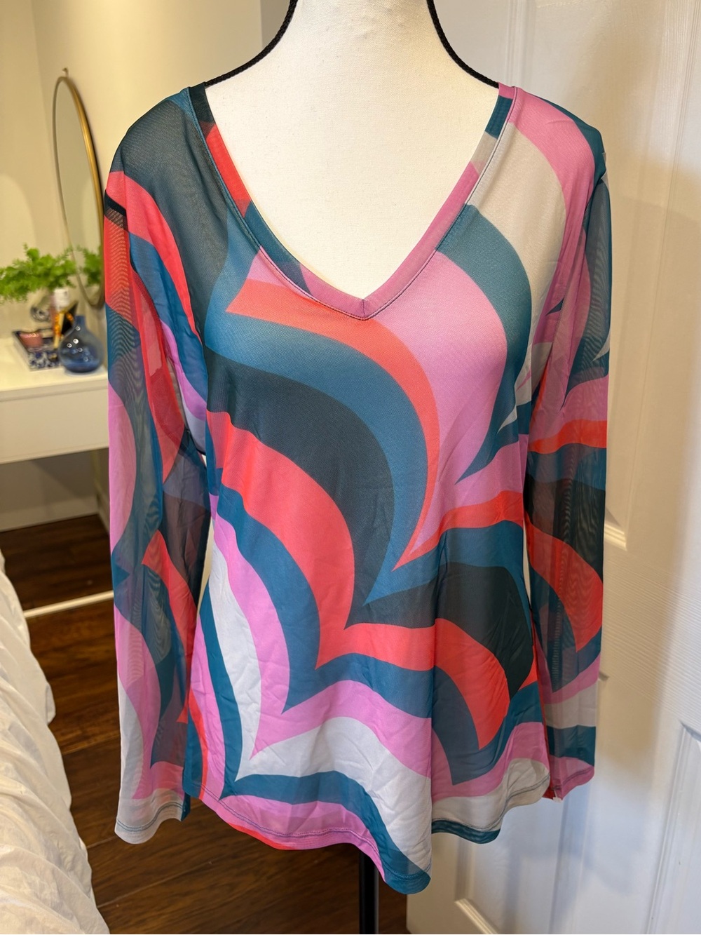 Marc Aurel Abstract Print Mesh Long Sleeve Top Size 42